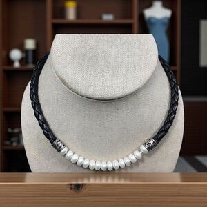 Honora Freshwater Pearl & Braided Black Leather Choker Necklace. EUC
